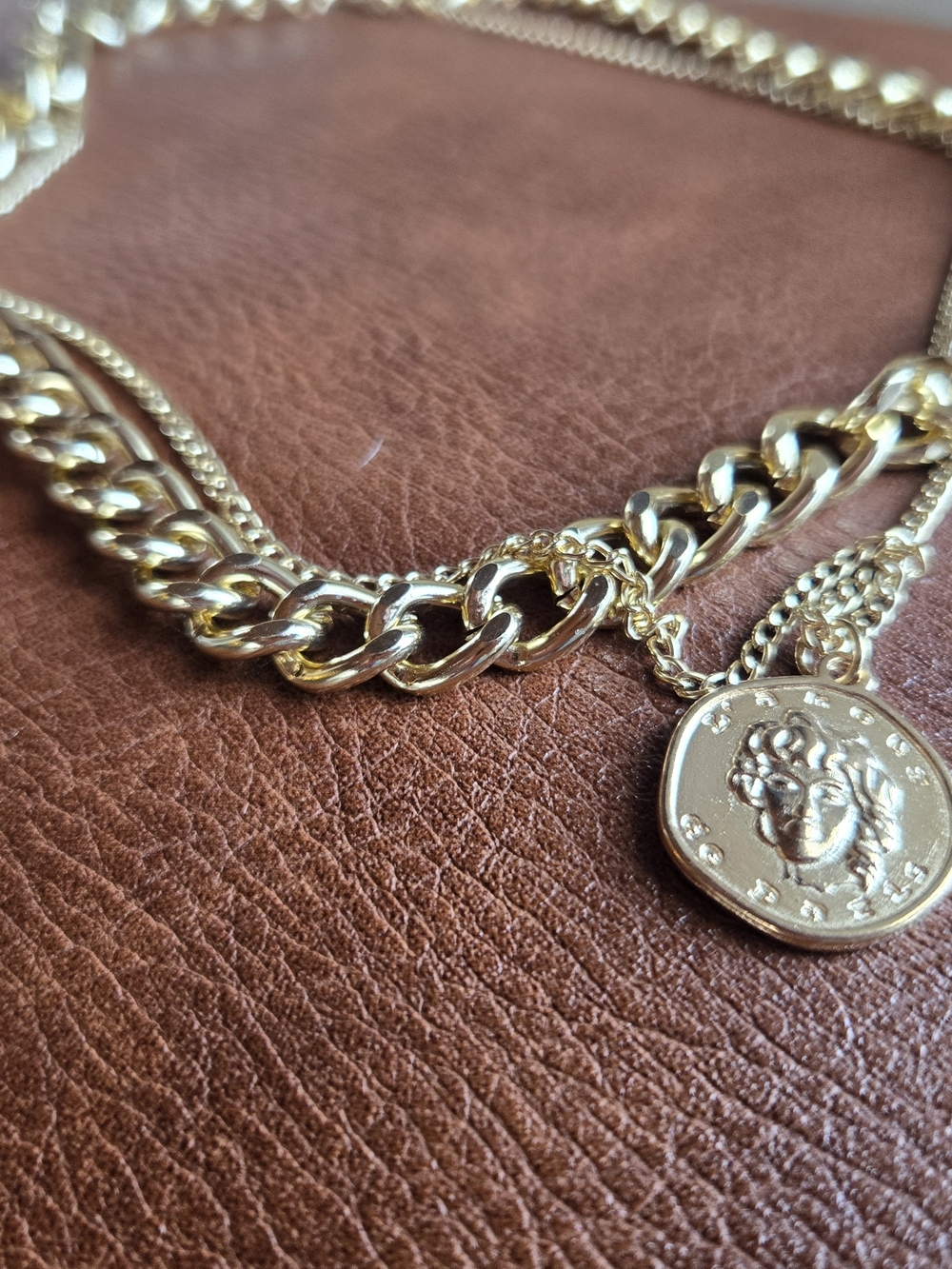 Gold Layered Coin Pendant Choker Necklace - Picture 5 of 8